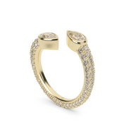 Yellow Gold Open Pear-Shaped Bezel Diamond Ring with Pave Side Diamonds